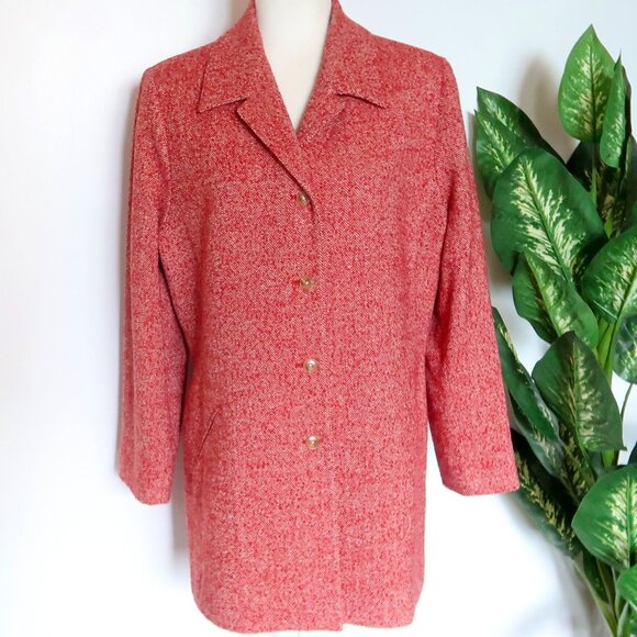 Ellen Tracey Red Herringbone Wool Single-breasted Blazer Coat Classic Office 14 - Picture 2 of 14